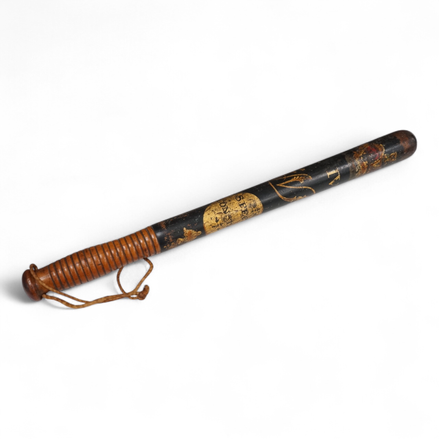 A William IV painted wood police truncheon, Special Constable, 46cm long